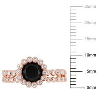 Carat T.W. Fekete -fehér gyémánt 10KT rózsa arany gömb Halo menyasszonyi készlet