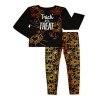 Halloween Girls grafikus póló és nadrágkészlet, 2 darab, 4-18 méret, póló: fólia nyomtatás grafikus front; legénység nyaka; Hosszú