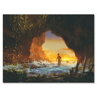 A tengeri barlang naplementekor, a férfi sétáló vászon művészete