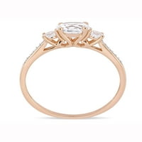 1- Carat T.G.W. Létrehozott fehér zafír és gyémánt-accent 10 kt rózsa arany háromköves gyűrű