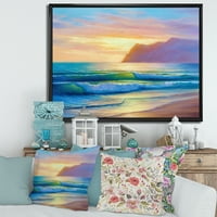 Designart 'Sunrise Glow on the Sea Waves IV' Hajós és parti keretes vászon Wall Art Print