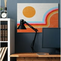 Stupell Industries Absztrakt Sun csíkos vonalakon kék piros narancssárga vászon fali művészete, Daphne Polselli, 36 48