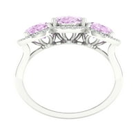 Imperial drágakő 10K fehér arany ovális vágott rózsaszín ametiszt ct tw gyémánt három kő halo női gyűrű