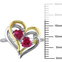 Miabella női 1- Carat T.G.W. Szív alakú rubin és kerek vágott gyémánt akcentus kéttónusú ezüst dupla szívgyűrű