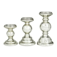 Decmode gyertya ezüst üveg megfordított stílusú oszlop gyertyatartó, 3 -as készlet