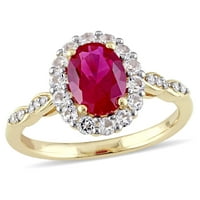 Miabella női Ct. Létrehozott rubin, fehér topaz és gyémánt 14 kt sárga arany koktél halo gyűrű
