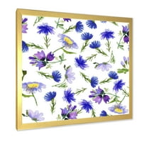 Designart 'kék vadvirágok levelekkel iii' hagyományos keretes művészeti nyomtatás