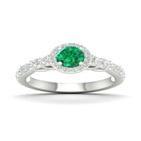 Az Imperial Gemstone Sterling ezüst kerek vágás smaragdot készített és fehér zafír Halo női eljegyzési gyűrűt hozott létre