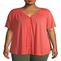 Terra & Sky Women's Plus Size Gomb elülső tunika teteje