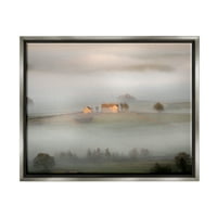 Stupell Industries Lone Misty Cottage vidéki mezők vastag köd fénykép Luster szürke úszó keretes vászon nyomtatott fali művészet,