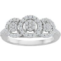 Carat T.W. Gyémánt klaszter sterling ezüst háromköves gyűrű
