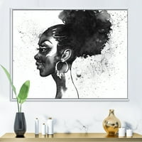 Designart 'Afro -amerikai nő fekete -fehér portréja I' Modern keretes vászon fali művészet nyomtatás