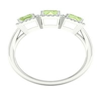 Császári drágakő 10 k fehérarany smaragd vágás zöld ametiszt ct tw gyémánt három kő halo női gyűrű
