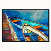 Designart 'Boats és Mier in Blue Shade' Seascape Keretített Canvas Art Print