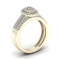 1 2ct TDW gyémánt 10K sárga arany dupla Halo menyasszonyi készlet