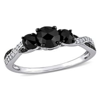 1- Ct. T.W. Fekete-fehér gyémánt 10KT fehérarany háromköves eljegyzési gyűrű