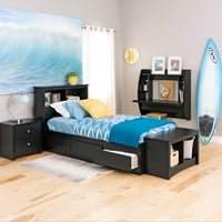 Prepac Twin XL Mate platform tároló ágy fiókokkal, fekete