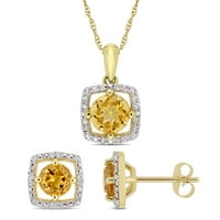 Miabella női Citrin és Diamond 10KT sárga arany halo medál lánc és csap fülbevalókkal