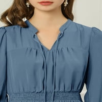 Egyedi olcsó nők nyakkendő v nyaki sifon ujjú smokált mini A-line ruha