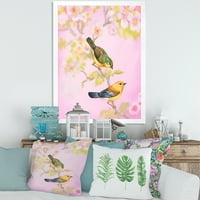 Designart 'Gyönyörű, fényes madarak ág ülnek' hagyományos keretes művészeti nyomtatás