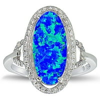 Létrehozott kék opál és cz sterling ezüst ovális gyűrű