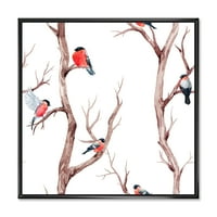 Designart 'Kis madarak ülnek a fák ágain III' 'Hagyományos keretes vászon fali művészet