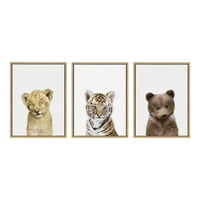 Kate és Laurel Sylvie Animal Studio Sleepy Lion, Baby Tiger Portré és Animal Studio Bear keretes vászon művészet, készítette: