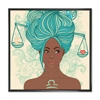 Designart 'Afro -amerikai nő portréja kék hajú.' Modern keretes vászon fali művészet