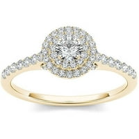 Carat T.W. Gyémánt 10KT sárga arany dupla halo eljegyzési gyűrű