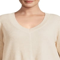 Terra & Sky Women's Plus méretű gofri V-nyakú póló hosszú ujjú, méret 0x-4x