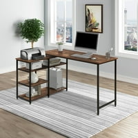 Aukfa L alakú számítógépes íróasztal, irodai sarokasztal, 47 íróasztal, fa asztali játékasztal fémkerettel, asztal nyitott polcokkal