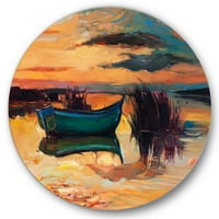 Designart 'csónak a tónál esti fényvilágítás alatt, tengeri és parti körfém fali művészet - 29 -es lemez