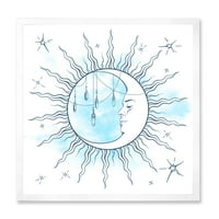 Kék félhold hold csillagokkal és holdkő medálokkal keretes festmény vászon art nyomtatás