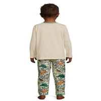 Wonder Nation kisgyermek hosszú ujjú felsők és plüss nadrág pizsama szett, 4 darab, méretek 2t-5T