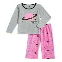 Chili paprika kisgyermek lány hosszú ujjú laza fit pizsamák, 2 darabos készlet, méretek 2t-4t