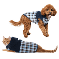 Élénk életű kutya ruhák: Kék kockás gyapjú kapucnis kabát, Méret XL