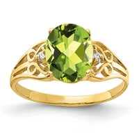 Primal Gold Karat sárga arany 9x ovális peridot és egy gyémánt gyűrű