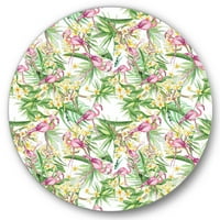 Designart 'Sárga virágok, trópusi lombozat Flamingo II' Modern Circle Metal Wall Art - 11 Disc