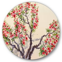 Designart 'A virágzó fa piros virágokkal i' Hagyományos körfém fali művészet - 23 -as lemez