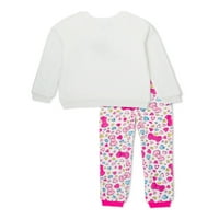 Hello Kitty Girls rózsaszín íj hosszú ujjú felső és nadrág pizsama szett, 2 darab, méret 4-12