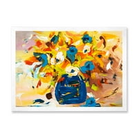 Designart 'Vele virágcsokor kék és sárga színben' hagyományos keretes művészet nyomtatás