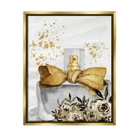 Stupell Industries csillogó virágos parfümös palack foltos glam design grafikus művészet fémes arany úszó keretes vászon nyomtatott