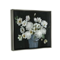 Stupell Industries fehér vegyes virágok rusztikus ültetvényes botanikus és virágfestmény szürke úszó keretes művészeti nyomtatási