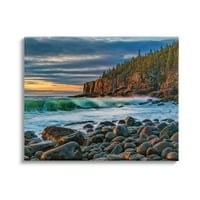 Stupell Rolling Waves Beach Rocks Coast Landscape Photography Galéria Csomagolt Vászon Nyomtatás Wall Art