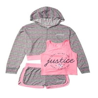 Justice Girls 3 darabos társalgó tartály, rövid és teljes cipzáras kapucnis pizsama alváskészlet, méretek 5-18