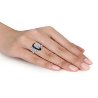 Carat T.W. Fekete -fehér gyémánt sterling ezüst szívgyűrű