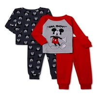 Mickey Mouse Baby Boy Boy hosszú ujjú, megfelelő fitt pamut pizsamák, szett