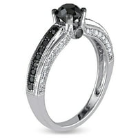 1- Carat T.W. Fekete -fehér gyémánt 10K fehér arany eljegyzési gyűrű