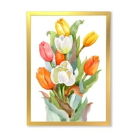 Designart 'virágzó narancs és fehér tulipán virág' hagyományos keretes művészet nyomtatás