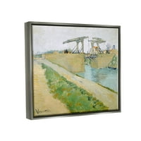 Stupell Industries de Brug van Langlois Vincent Van Gogh hídfestés Festés csillogó szürke úszó keretes vászon nyomtatott fali